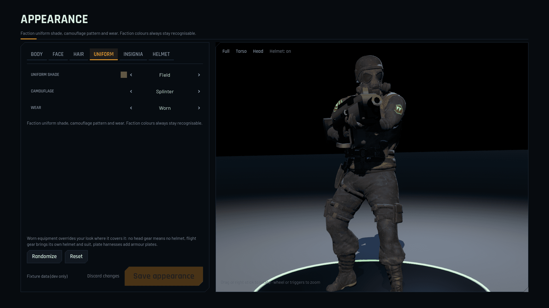 Other captures: Character editor uniform en