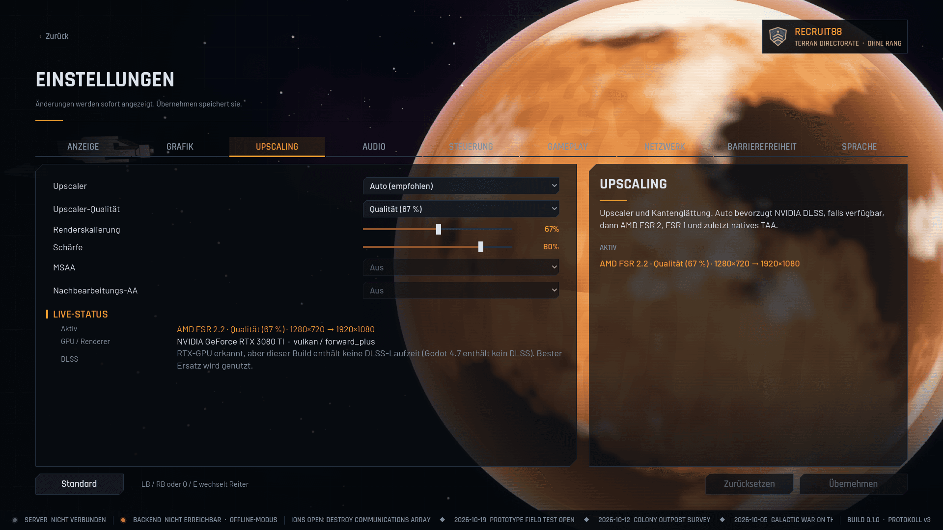 Other captures: Menu settings upscaling 1920x1080