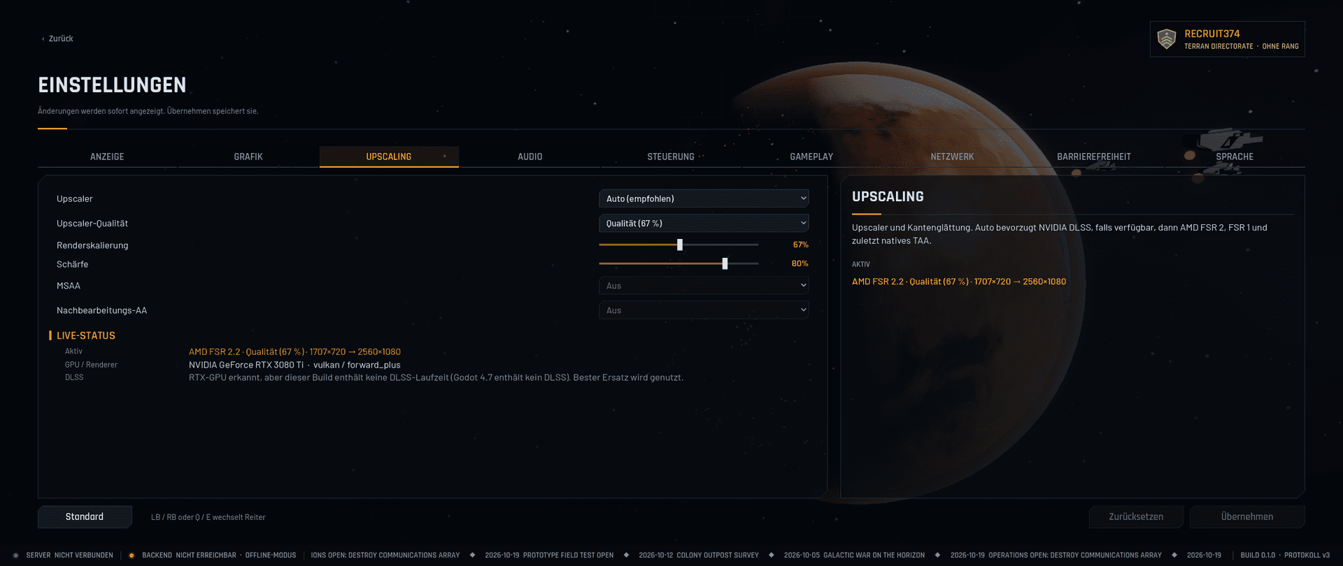 Other captures: Menu settings upscaling 2560x1080